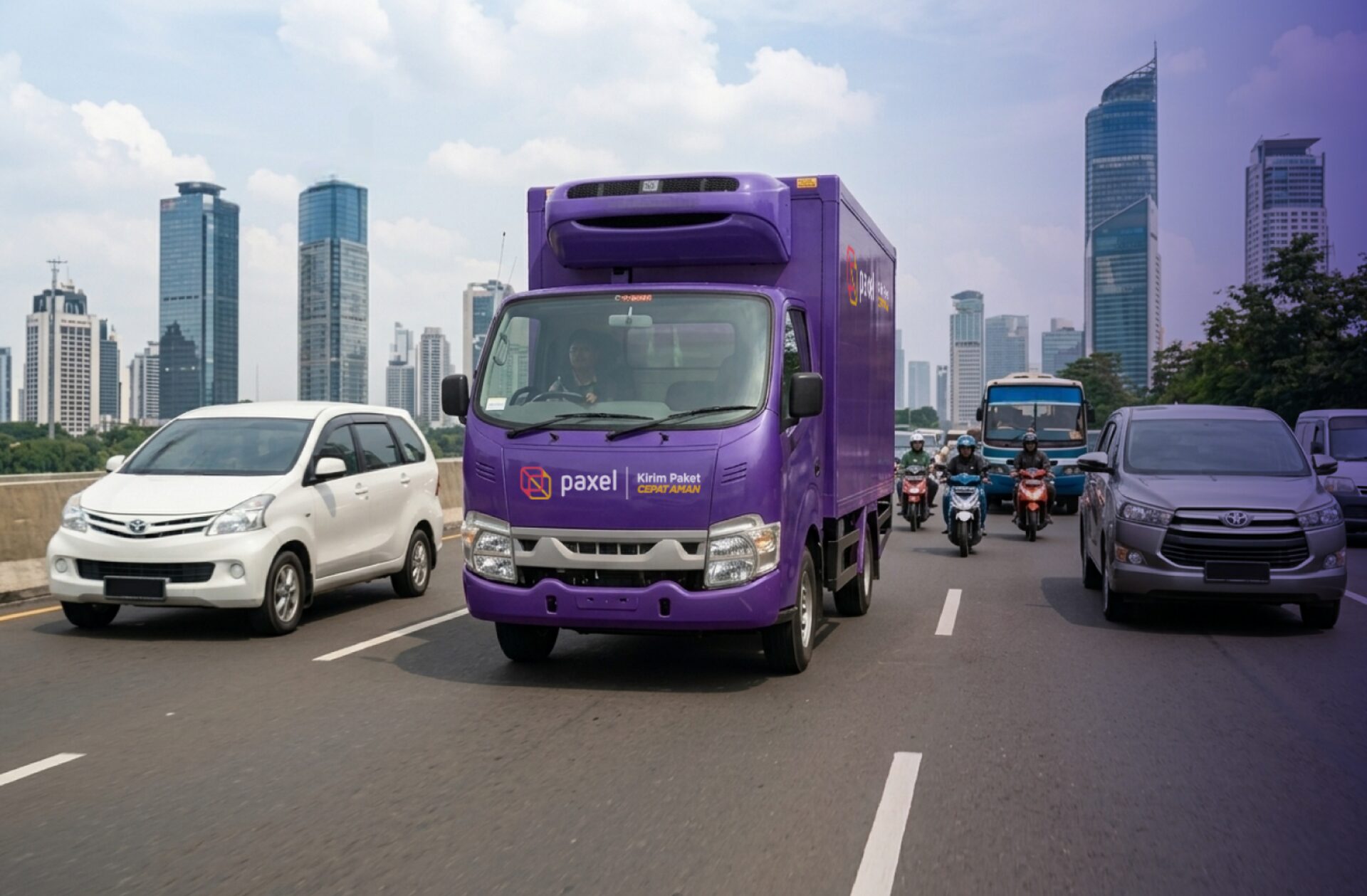 Truk Paxel Cold Chain melintas di jalan tol Jakarta